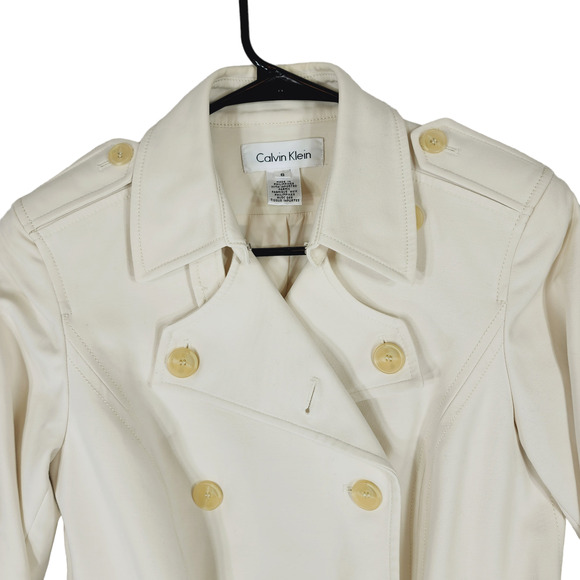 Calvin Klein Double Breasted Pea Coat sz 6 Women Ivory Cream Cotton Lined Jacket - Picture 5 of 12